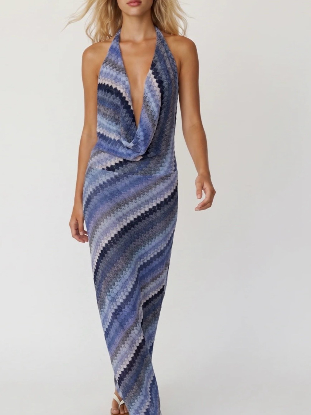 Mixology - Cowl Halter Maxi Dress in Blue Ombre - SMALL